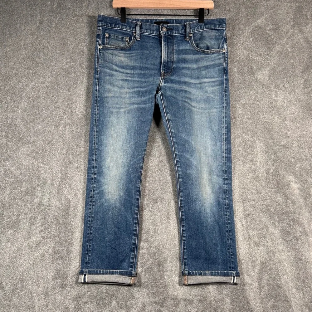 Uniqlo Jeans Japanese Selvedge Denim Kaihara Slim Straight Low Rise Men 35x27